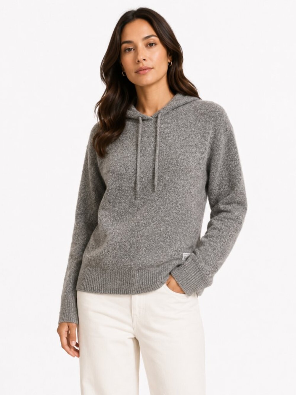 NWOT FRANK AND OAK WOMEN GREY MARLED ACRYLIC BLEND HOODIE SWEATER - XS
